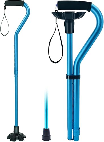 Bastón de caminar para mujeres y hombres, bastones plegables ajustables con base de estabilidad adicional y mango acolchado suave desplazado para
