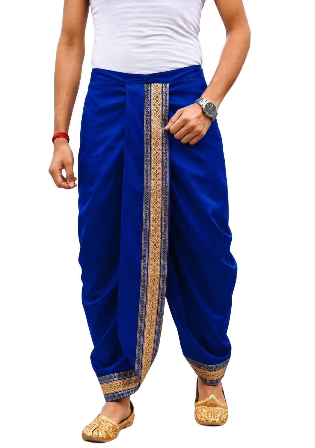 Men's Art Silk Dhoti for Men with Golden Zari Border | Traditional Silk Veshti | Wedding Dhoti | Puja | Festival Ethnic Wear | Traditional Pancha | Blue White Red Maroon Yellow-picture-37