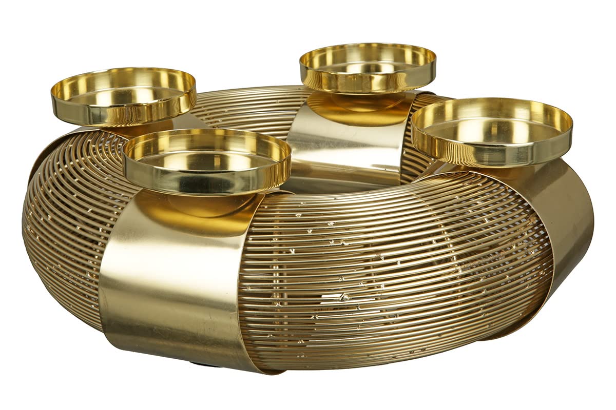 GILDE Adventskranz - 4 flammiger Kerzen Leuchter - Adventsdeko aus Edelstahl - für 4 Kerzen - Farbe: Gold - Ø 37 cm, 21229