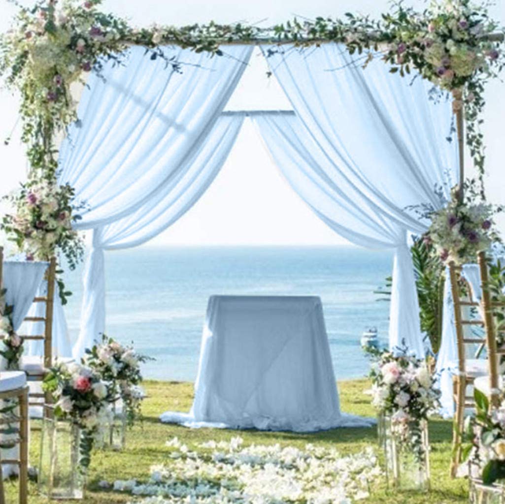 ShinyBeauty Chiffon Backdrop Curtain 10FTx10FT Baby Blue Tulle Wedding Backdrop Voile Window Chiffon Curtain Sheer Curtain Blackout Curtain (5FTx10FT 2 Panels, Baby Blue)