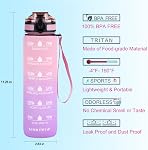 32oz Daily Water Bottle with Motivational Time Marker, Reusable Plastic BPA Free Water Jug, 1 Liter Fast-Flow Drinking Bottle for School,Work,Travel,Gym and Outdoor Sports(32oz/1000ml,Pink to Purple)