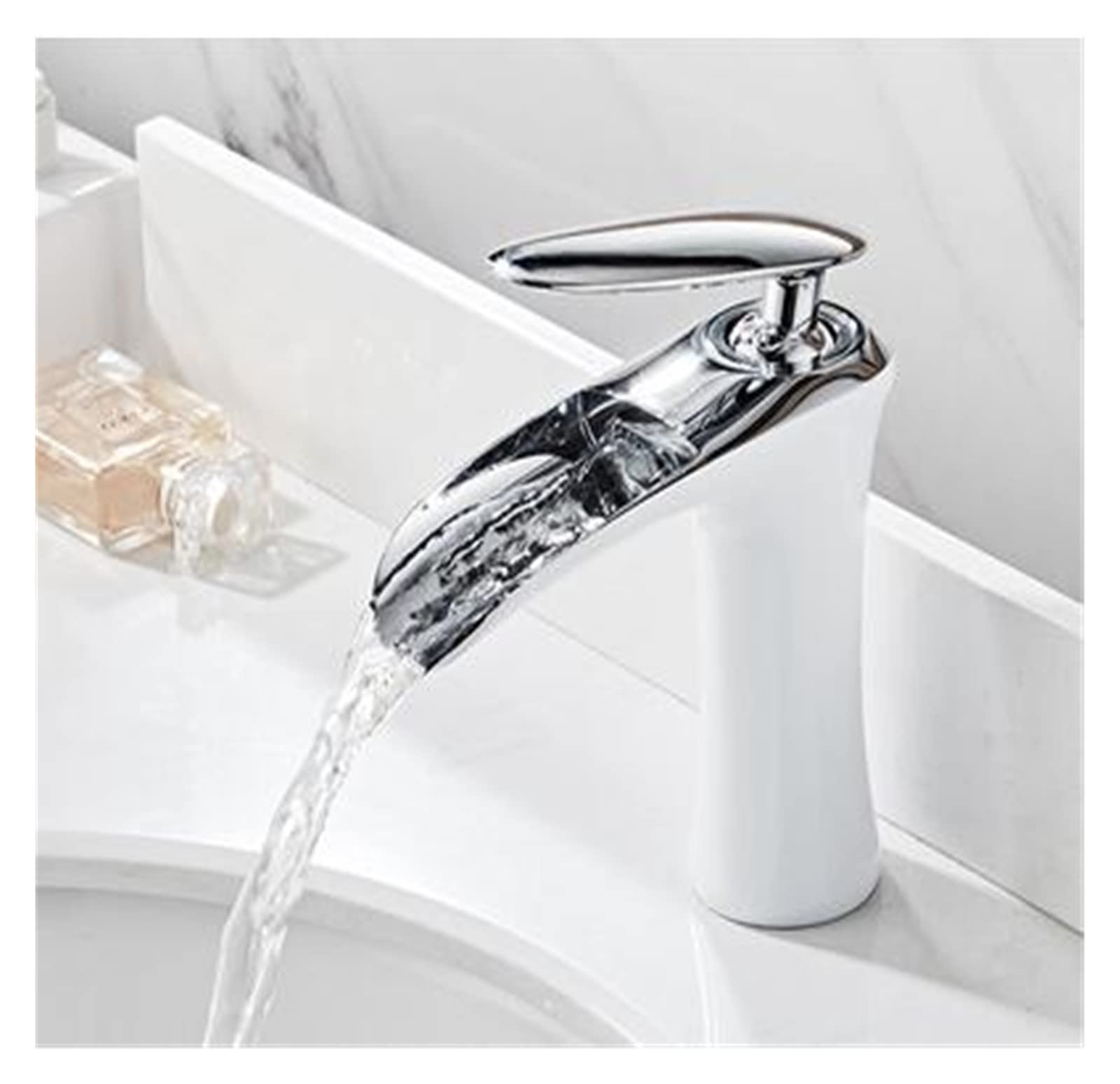 Mitigeur cascade pour lavabo de salle de bain en laiton chrome et blanc design bas