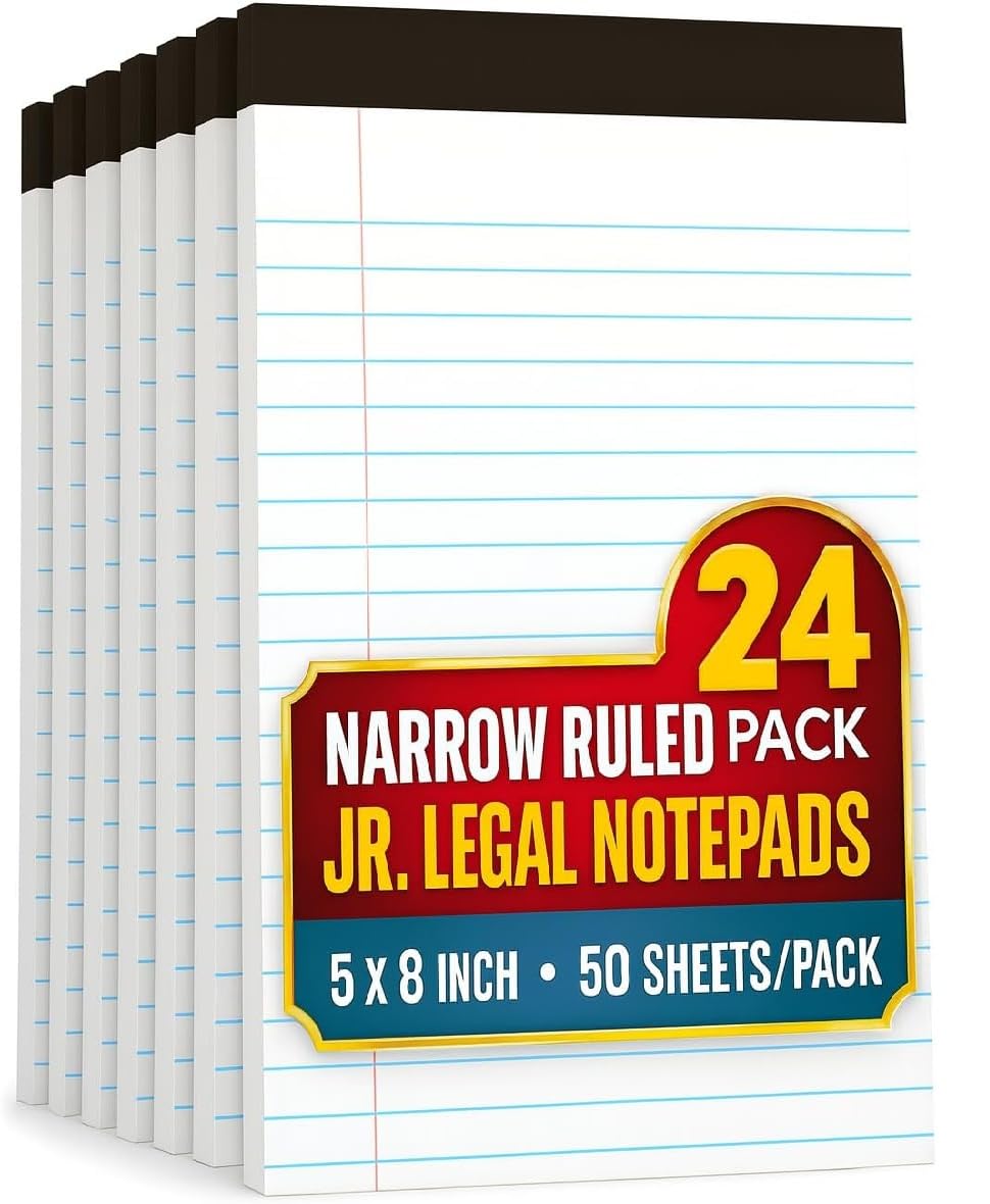 1InTheOffice Jr Legal Pads Small Legal Notepads 5 x 8 Narrow Ruled Note Pad White 50 Sheets Pad