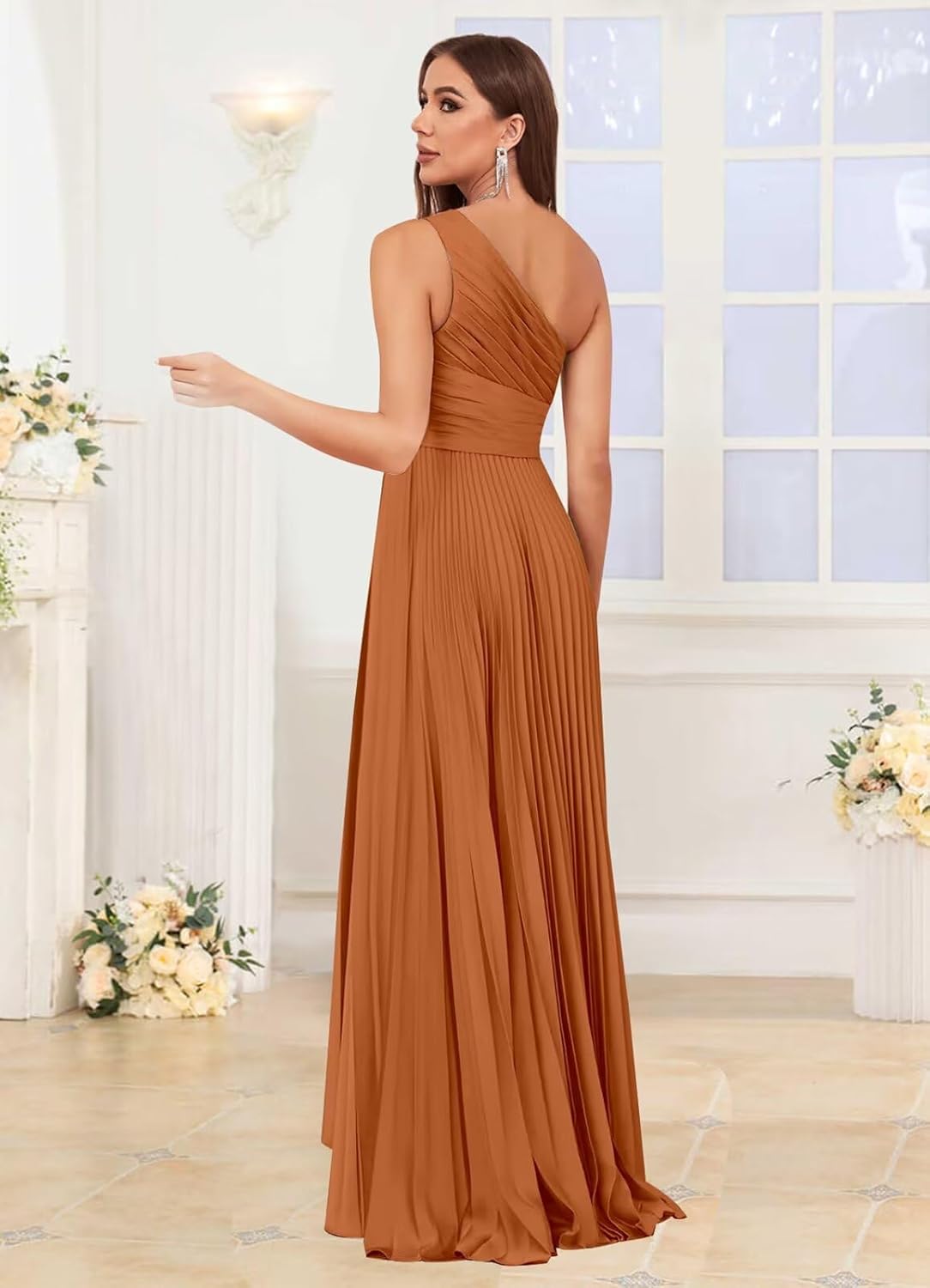 Women's One Shoulder Satin Bridesmaid Dresses Long for Wedding Pleated Corset Formal Wedding Guest Dress Fall - Image 5