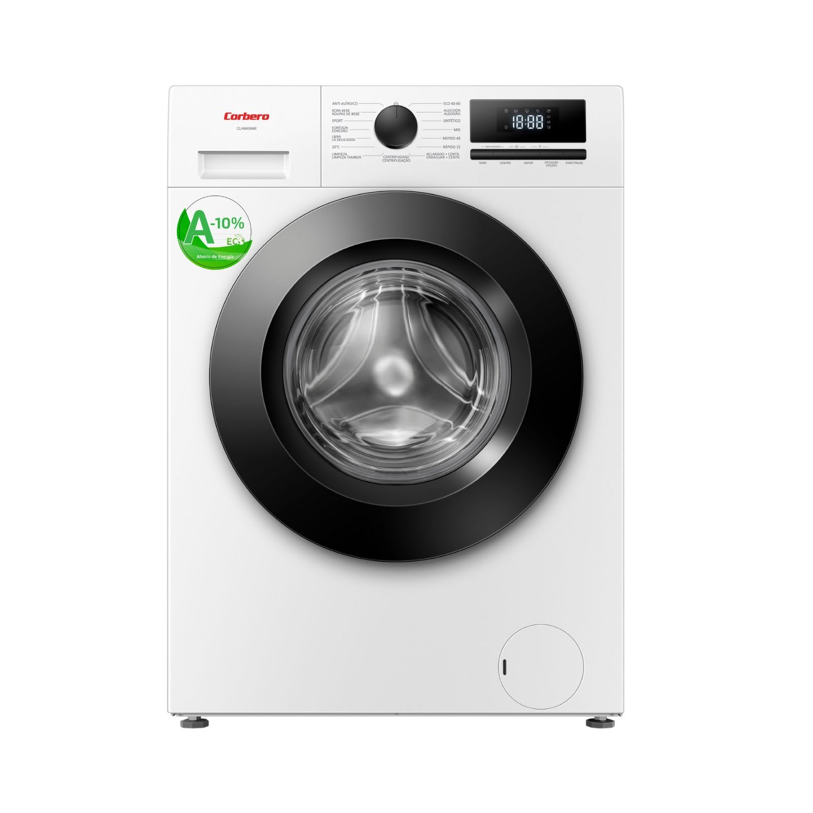 Corberó – Lavadora Carga Frontal Plus 6kg | CLH6105MN | 1000 RPM | Motor Inverter | 15 Programas | Lavado Rápido 15 Min | Inicio Diferido | Función Antialérgica | Color Blanco — view 12