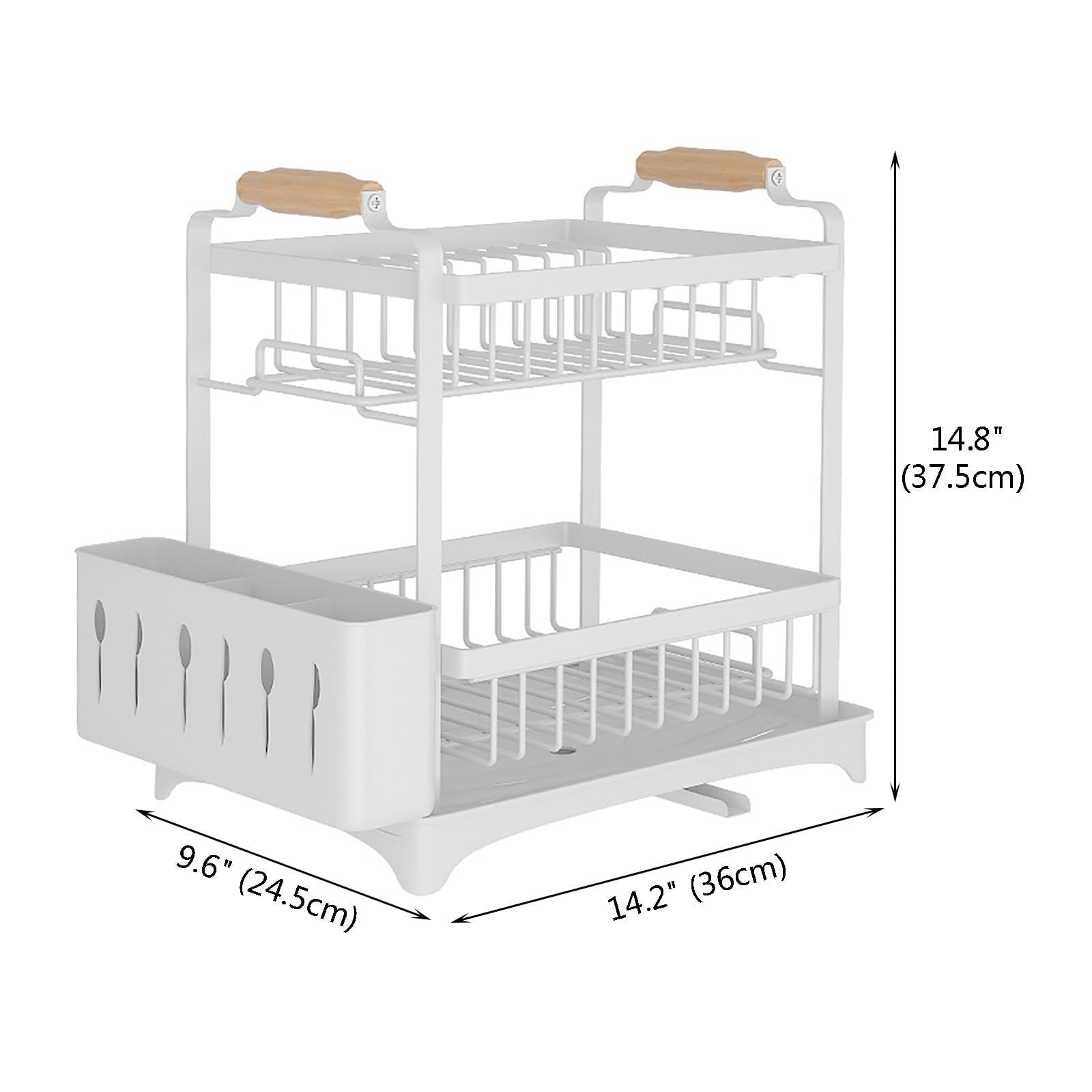 Escurridor de Platos Ahorra Espacio Escurridor de Platos 2 Niveles con Bandeja Recogegotas y Portacubiertos Secador Boquilla Giratoria 360° Multifuncional Organizador Cocina Fregadero