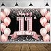 Happy 11th Birthday Rose Gold Banner Backdrop Cheers to 11 Years Old Confetti Balloons Theme Decor Decorations for Girls 11 Years Old Pink Birthday Party Bday Supplies Background Favors Gift Glitter