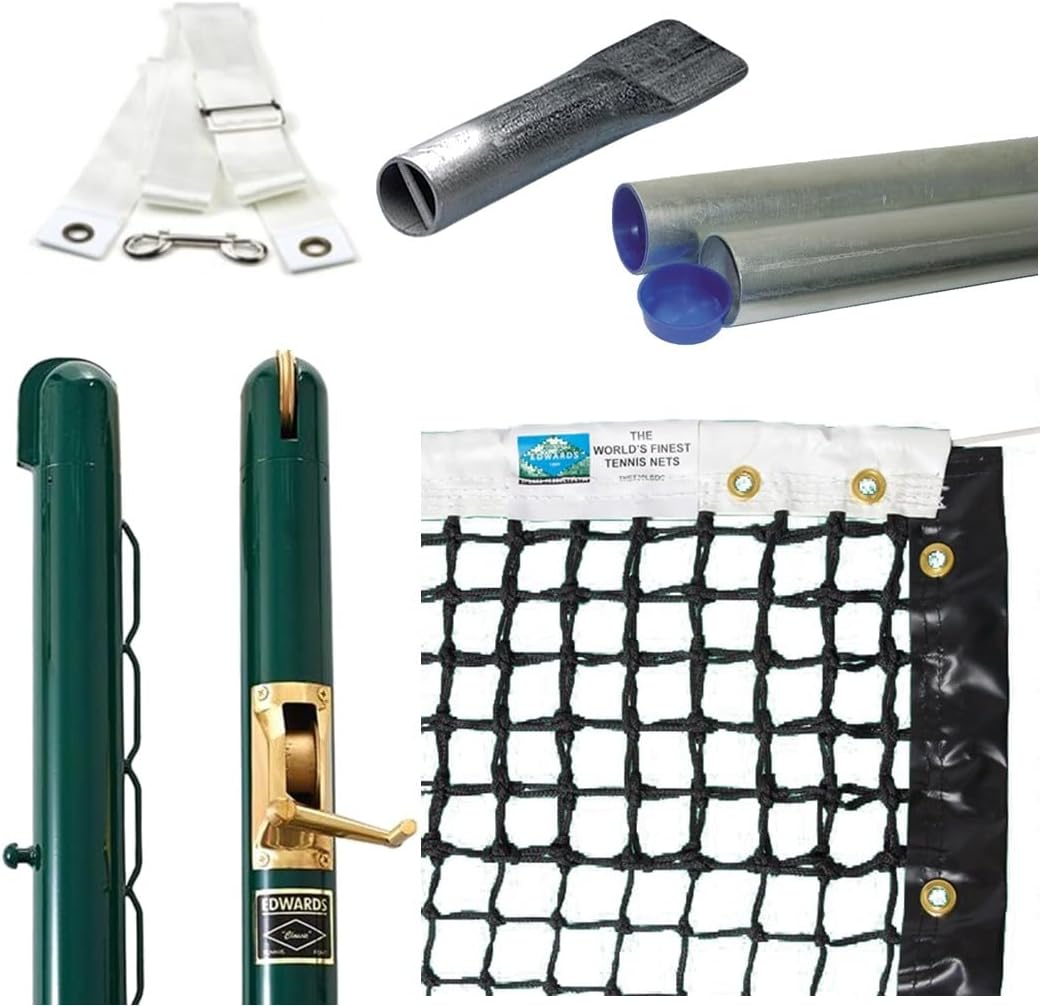 Edwards Classic Tennis Posts – Permanent Court Kit – 3” OD, Round, Internal Wind, Green – Optional Ground Sleeves