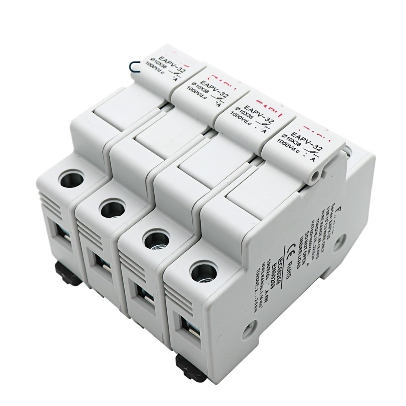 EAPV-32-1/2/3/4P Din Rail solarny uchwyt bezpiecznikowy DC, z lampką kontrolną, odpowiedni do 10 x 38 mm (Eapv-32-4p, 32A)