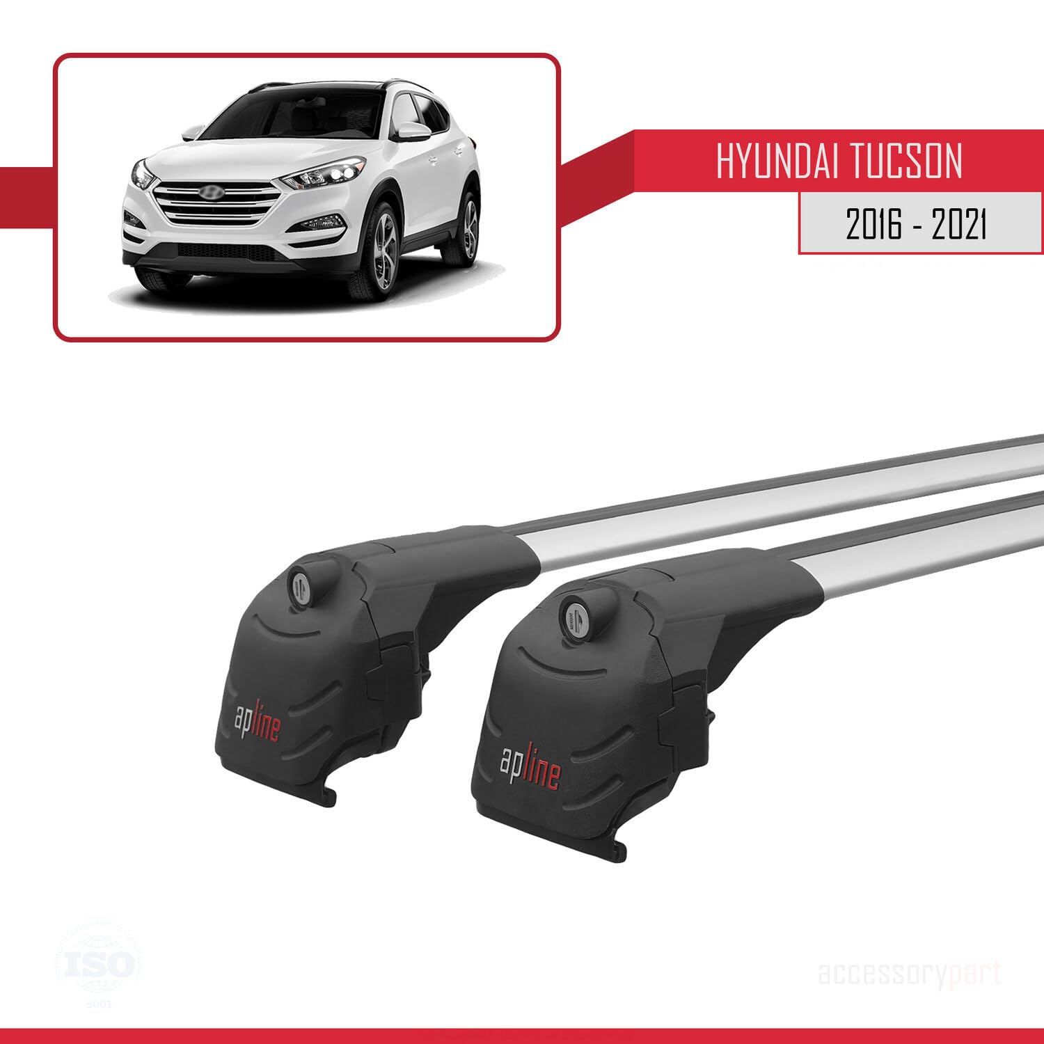 Compatible con Hyundai Tucson 3 (TL) 2016-2021 Modelo Ace-2 Barra de Techo Auto Portaequipajes Barras Transversales Gris Aluminio 2 Barras