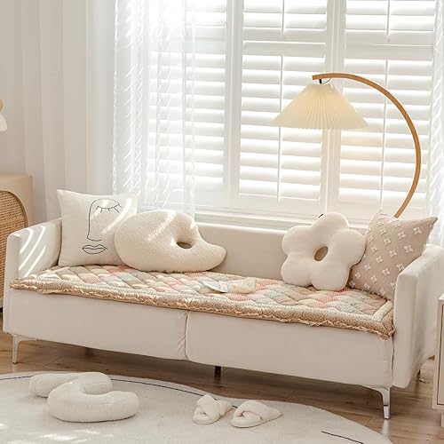 Miniatura 6 de vctops Funda de sofá gruesa acolchada de algodón, estilo bohemio, hecha a mano, con estampado floral, tapete antideslizante y suave para sofá (café,