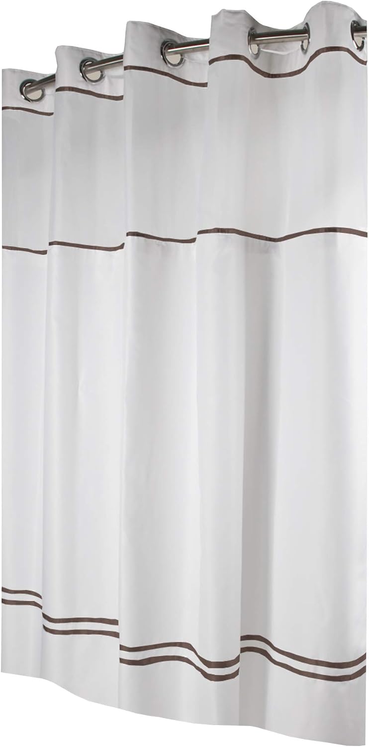 Hookless Fabric Shower Curtain with Built in Liner - White/Brown ...