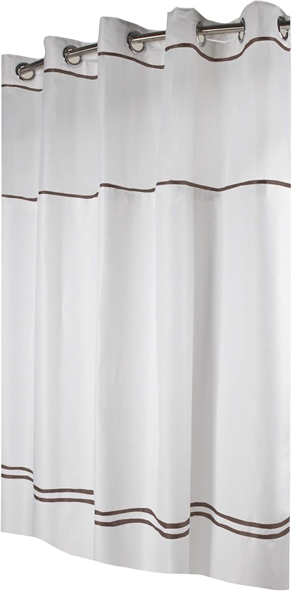 Hookless Fabric Shower Curtain with Built in Liner White/Brown