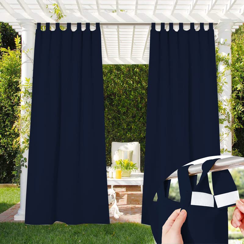 Duronet Waterproof & Sun Blockage 90% Detachable Sticky Tab Top Privacy Protect Curtains for Patio Doorway Porch Lawn Balcony Outdoor Use (Navy Blue 4.5X4.5 Feet)(Pack of 2)-image-46