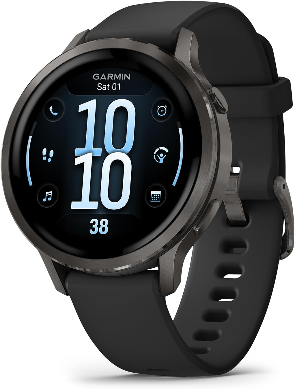 Garmin Venu® 4, 41mm, Advanced Health and Fitness GPS Smartwatch, Bright and Colorful Display, Built-in Flashlight, 10 Days of Battery Life, Slate with Black Silicone Band