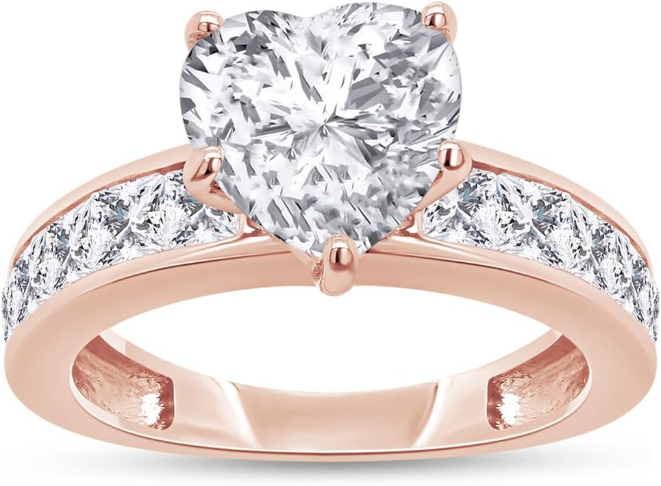 925 Sterling Silver 7MM Heart Cut Lab Created Moissanite Diamond Solitaire Wedding Engagement Ring For Womens (VVS1 Clarity, 2.50 Cttw)