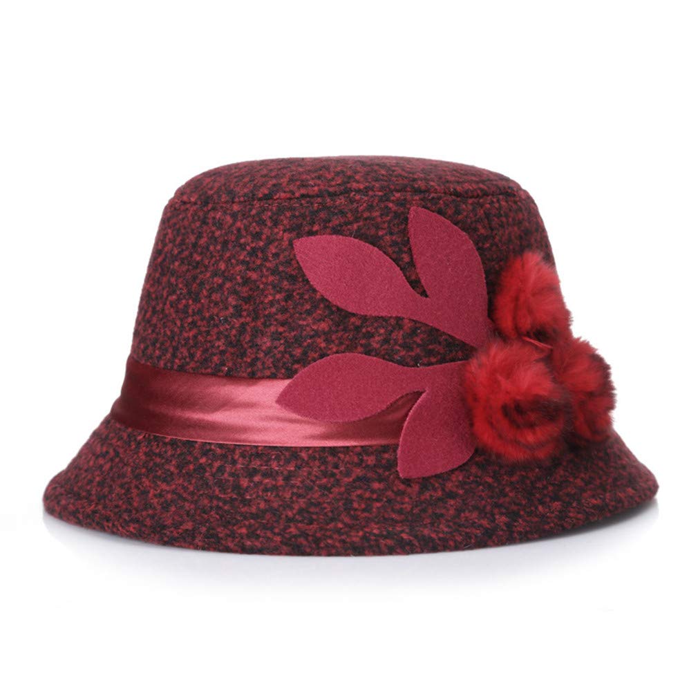 Ulalaza Vintage Cloche Bucket Hat with Flower Collapsible Felt Church Bowler Hat