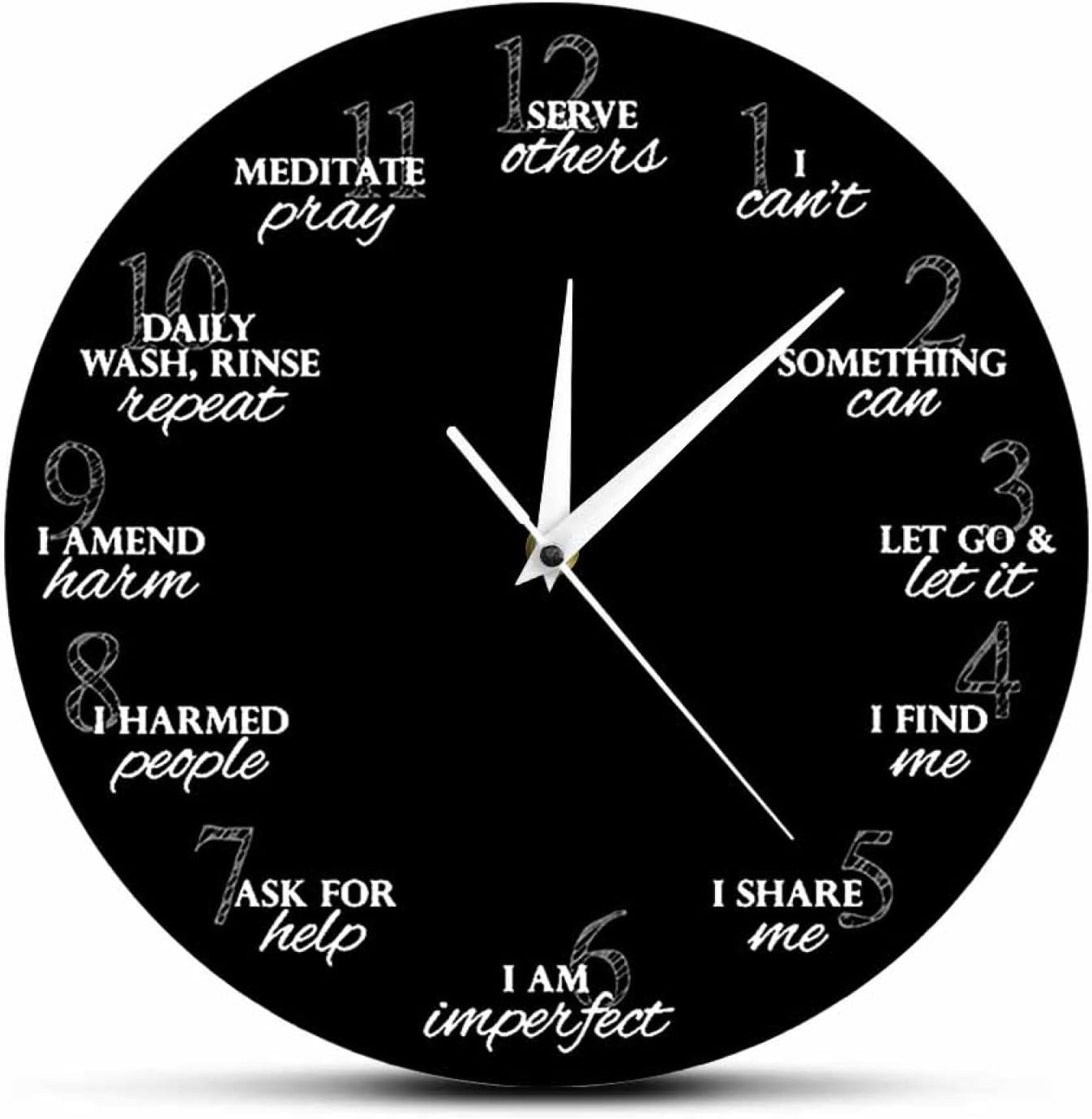 Printed Wall Clock 12 inch 12 Steps of Recovery Minimalist Wall Clock for Living Room Home Decor Watch Sobriety Mediation Art Mental Health Spiritual