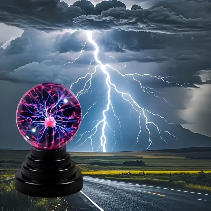 Plasma Touch Control Night Light USB Powered Multi Color Plasma Ball Lamp for Bedroom, Living Room, Gaming Room Decor, Black