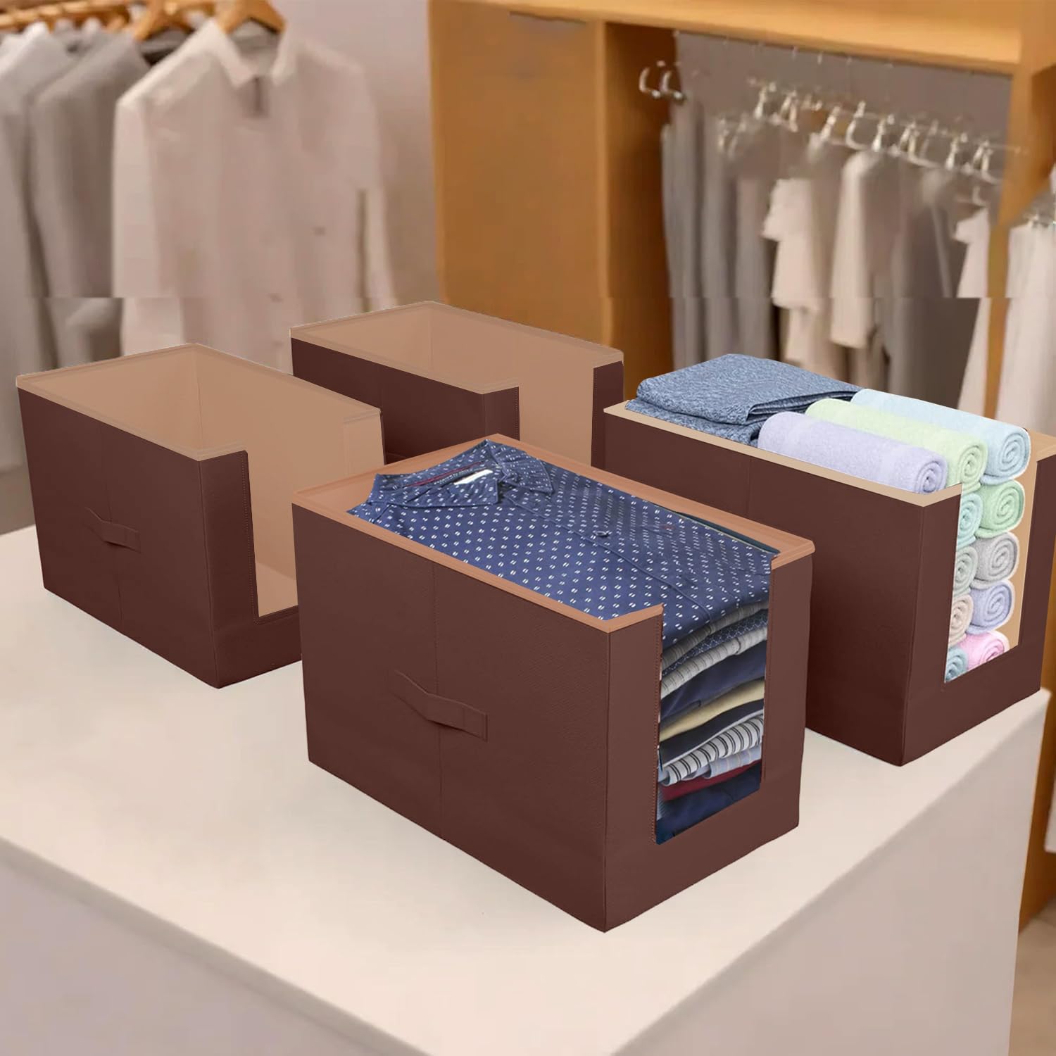 HOMFIL Shirt Organizer For Wardrobe Shirt Stacker Wardrobe Organizer For Clothes Non Woven Organisers Storage Box Clothes Organiser For Wardrobe Stackable Closet Cupboard (Brown, Set of 4) (B0D8X8KY64) Amazon Price History, Amazon Price Tracker
