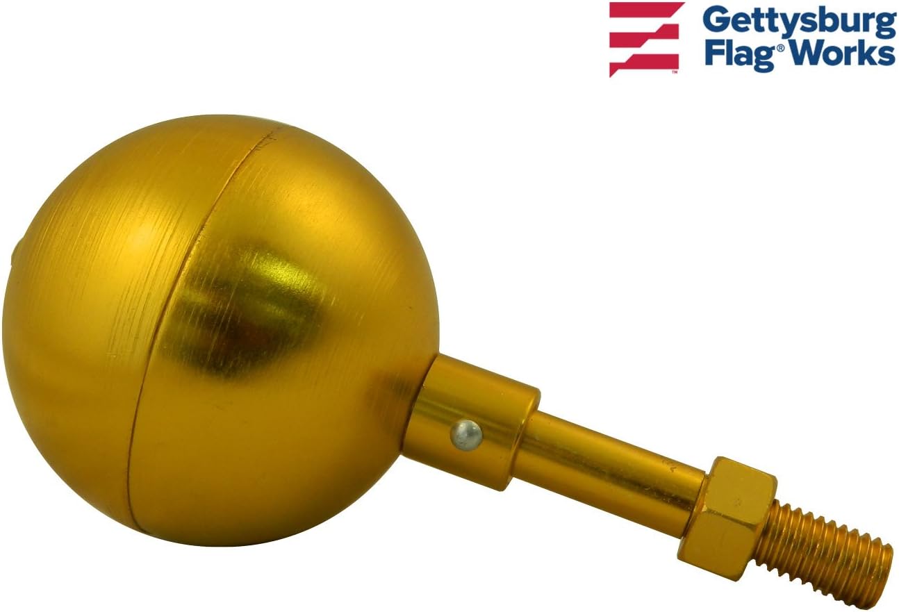 Gettysburg Flag Works 3" Diameter Gold Anodized Aluminum Flagpole Ball Finial for Outdoor In-Ground Flagpoles