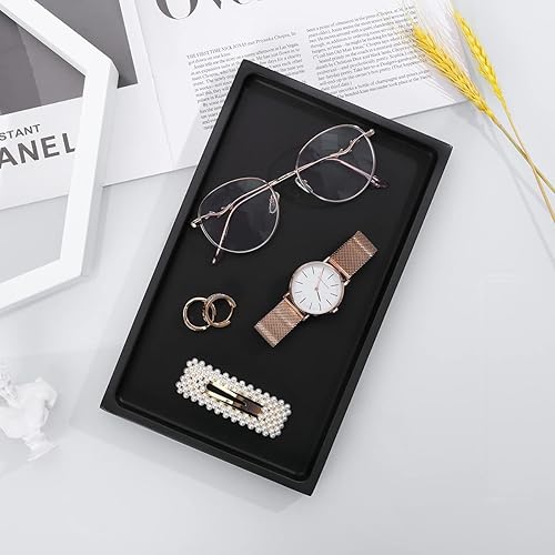 Miniatura 5 de Emibele Bandeja negra para baño, bandeja de resina para encimera, bandeja de almacenamiento de joyas, bandeja de tocador de cocina, inodoro, bandeja