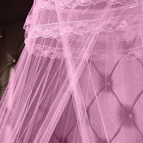 Qucover Girls Bed Canopy Polyester Princess Mosquito Net Pink Dome Mesh Canopy Mosquito Curtains for Kids Decorative Pink Bedroom Accessories,Height 240cm