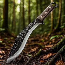 Faca de Aventura Robusta com Lâmina Forjada e Cabo de Madeira. Ideal para Camping, Trilhas e Sobrevivência. Acompanha Coldre de Couro Artesanal. (36 cm)