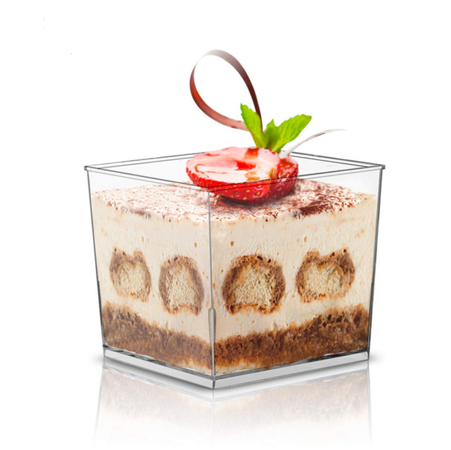 Healthcom Modern Plastic Square Ice Cream Dessert Bowl, 5 Oz/150ml, 60 Pcs, Clear, Reusable, Disposable, Premium, for Event Party Wedding