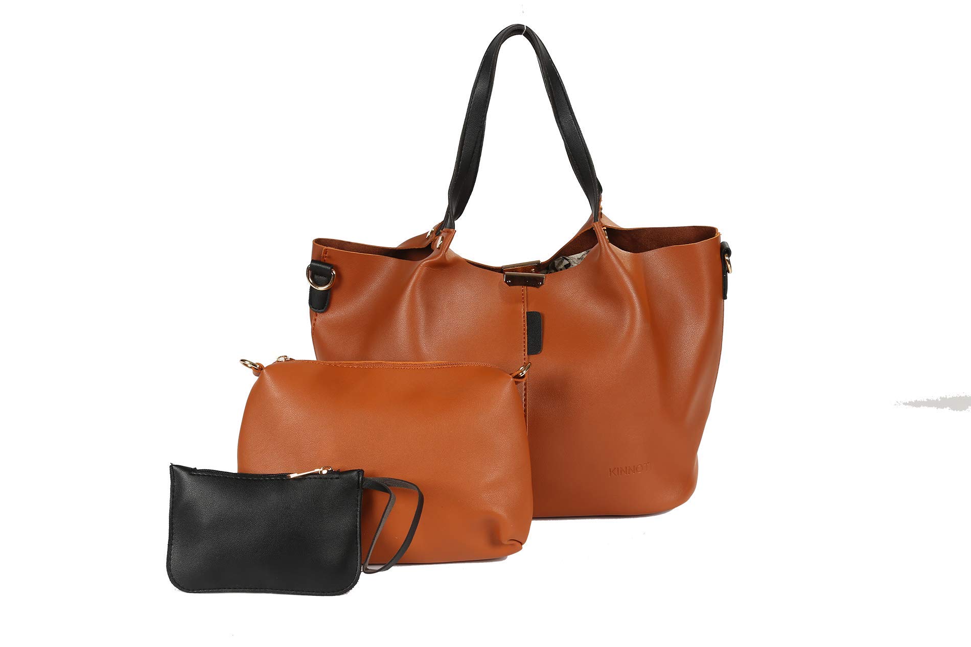 Kinnoti London Women Branded Latest Style PU Leather Sling bag Tote Handbag Satchel Bag Combo Of 3 Color-Brown