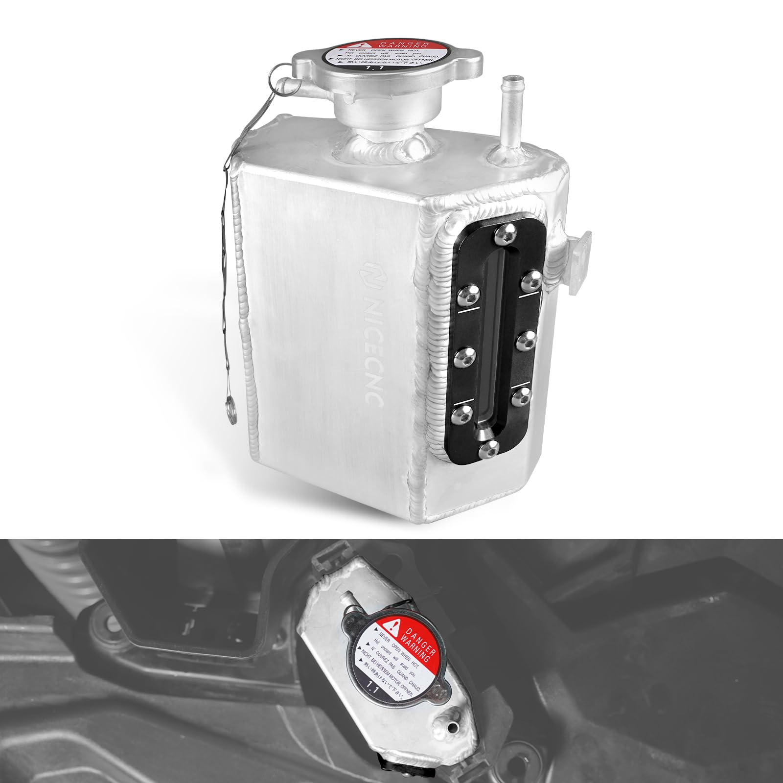 NICECNC Réservoir de refroidissement avec fenêtre visuelle Noir | Compatible avec Can Am Defender HD10 4X4 2016-2018, Maverick 1000 4x4 XRS 2013, voir compatibilités