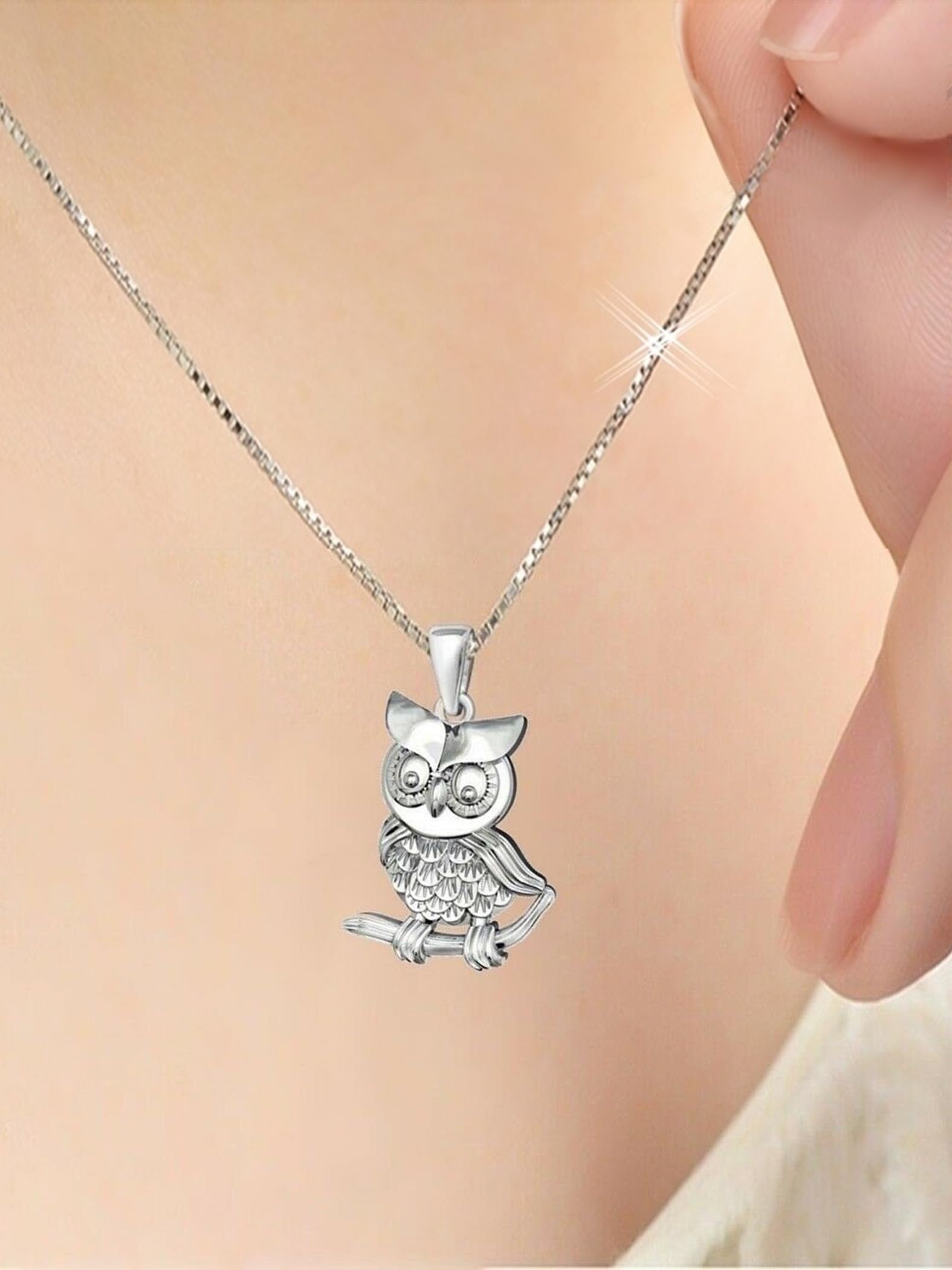 Goldene Hufeisen Pendentif hibou sur branche avec chaîne en argent 925 véritable pour filles, femmes et enfants