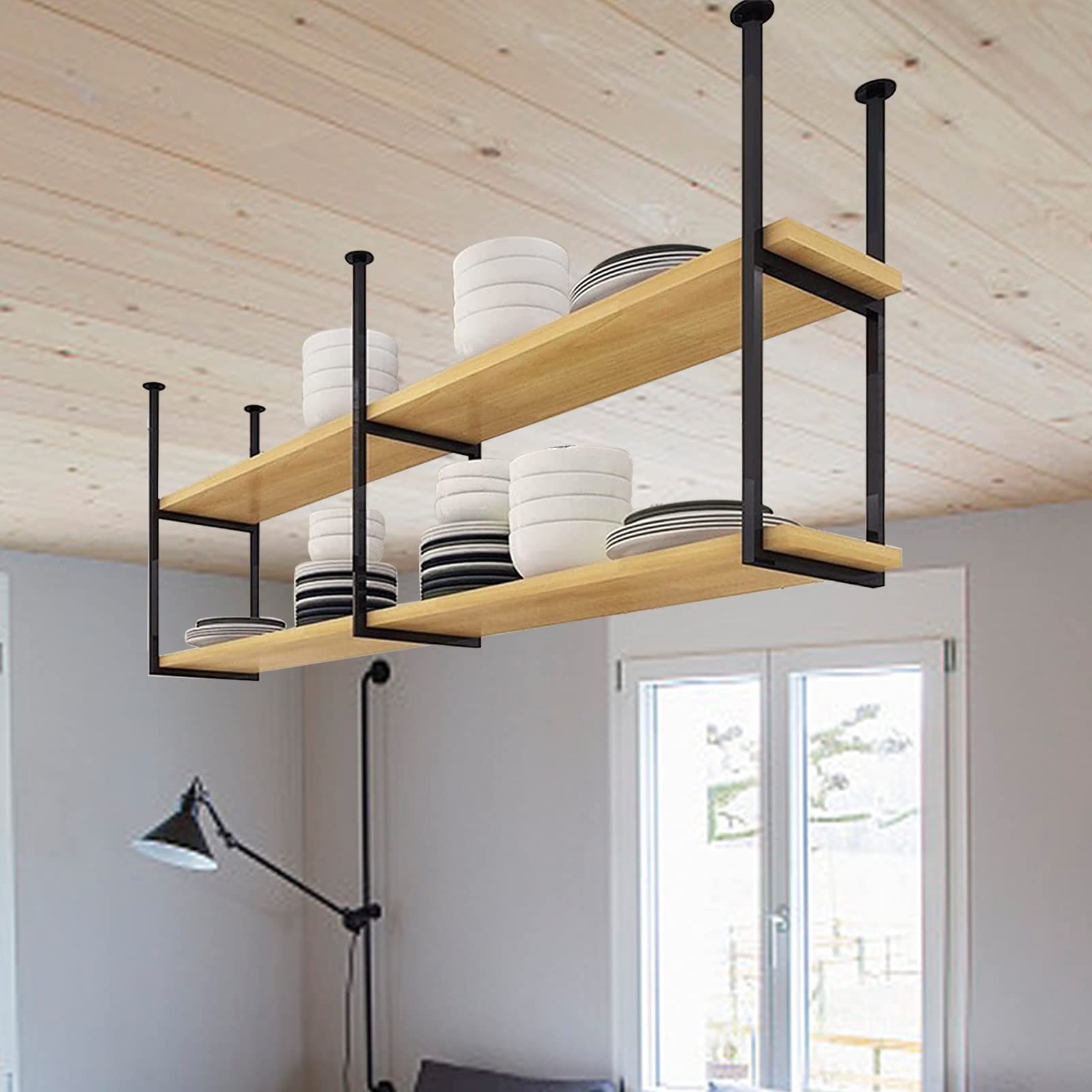 Plafondplank 2-laags hangende zwevende plank, opberg- en decoratieve plank (afmetingen: 80x30x80cm) (150x30x80cm