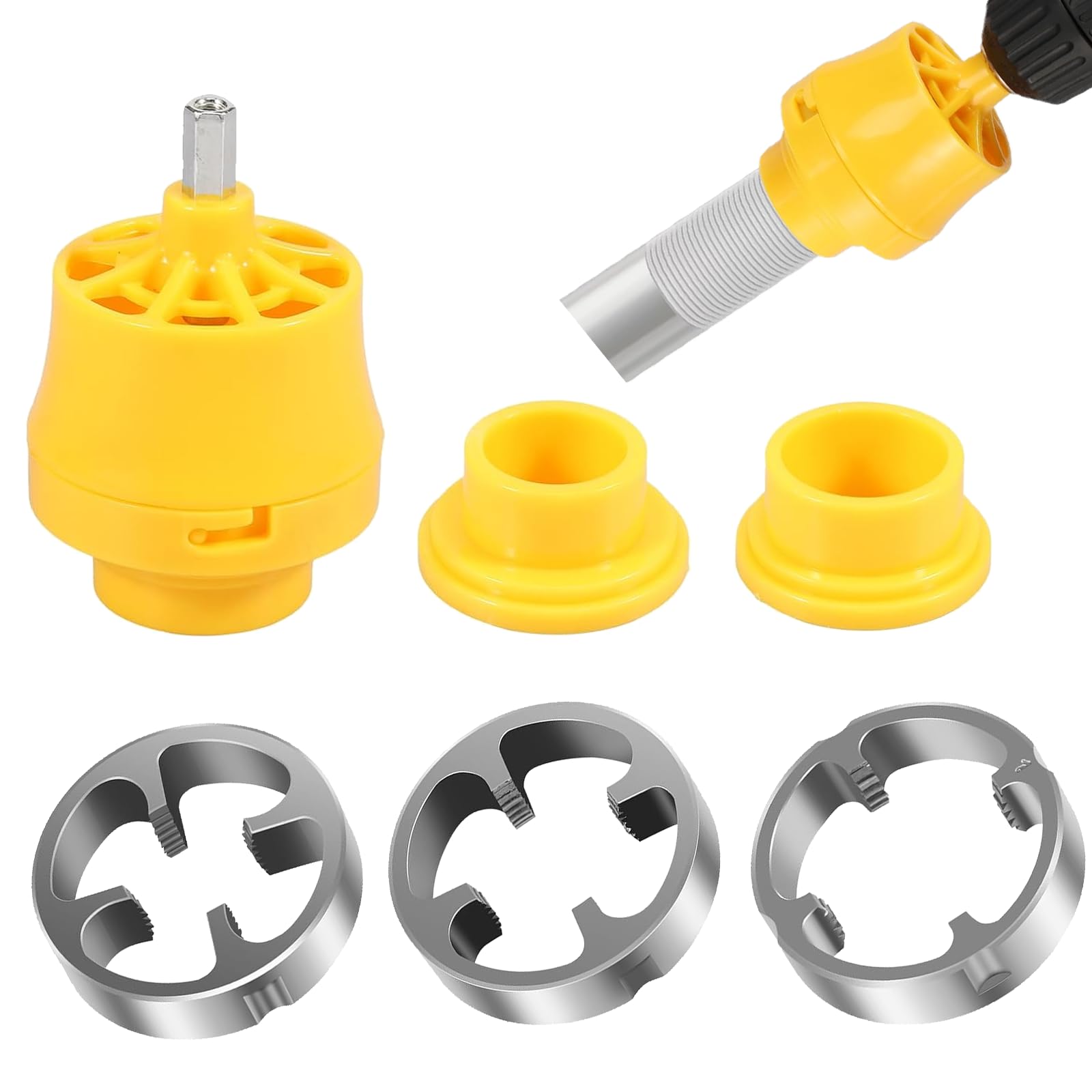 PVC Pipe Threader Tool - Electric Drill PVC Thread Maker Tool Water Pipe Manual Threader Kit with 3 Dies 1/2", 3/4", 1" NPT Pipe - Pipe Threader