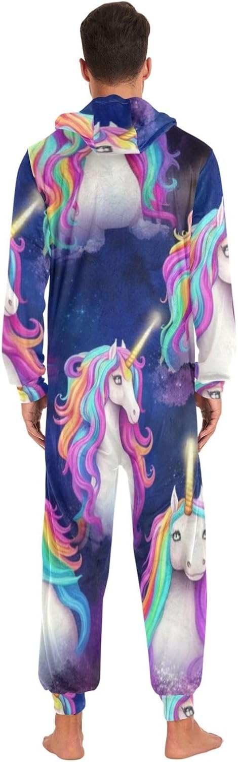 Cute Unicorns Adult Onesie Pajamas, Cozy Hooded One Piece Sleepwear for Christmas Holiday Loungewear Men Women
