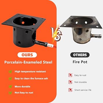 Upgraded Fire Burn Pot and Hot Rod Ignitor Kit Replacement Parts for Traeger, Pit Boss & Camp Chef Pellet Grill Smoker, Durable Fire Burner Pot with Ash Remover, Screws & Fuse, Enamel Fire Pot