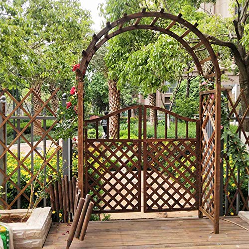 Arco de jardín de madera con puerta, pérgola resistente, fácil de montar, arco trepador para flores y plantas, decoración de césped al aire libre (1,4 m)