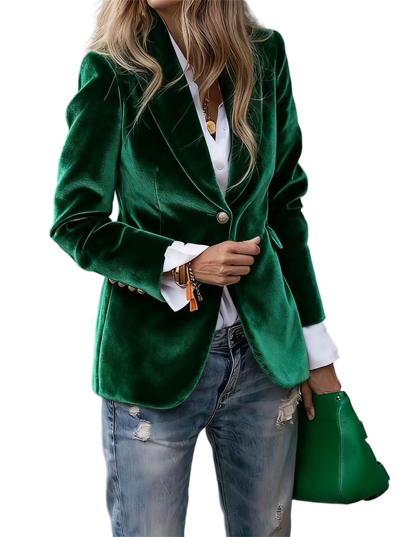 Womens Velvet Blazer Suit Jackets 2025 Business Casual Button up Fall Winter Outerwear Work Office Coats