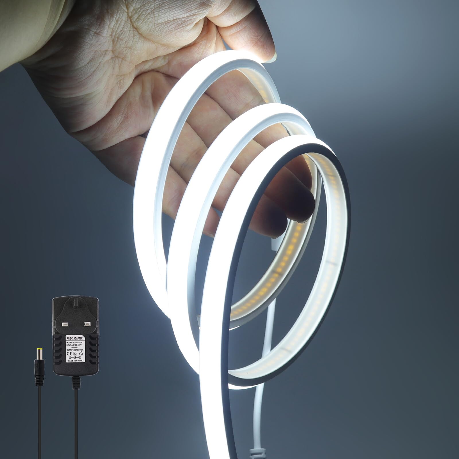 KAFULA 12V COB Neon LED Light Strip, IP65 Waterproof Flexible, 320 LEDs/m Super Bright FCOB LED Fairy Light CRI90+, Can be Cut Every 2.5CM, Home Lighting [6m, White Light 6000K] — image 1