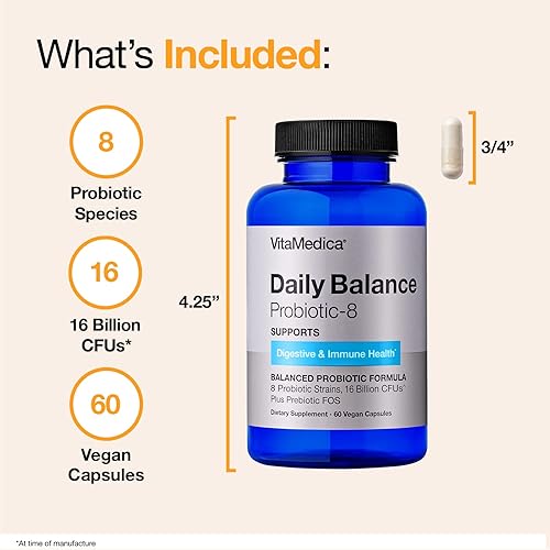 Miniatura 8 de VitaMedica Daily Balance Probiotic-8 | Suplemento probiótico | 16 mil millones de UFC | Salud intestinal | Apoyo digestivo, piel e inmunológico |