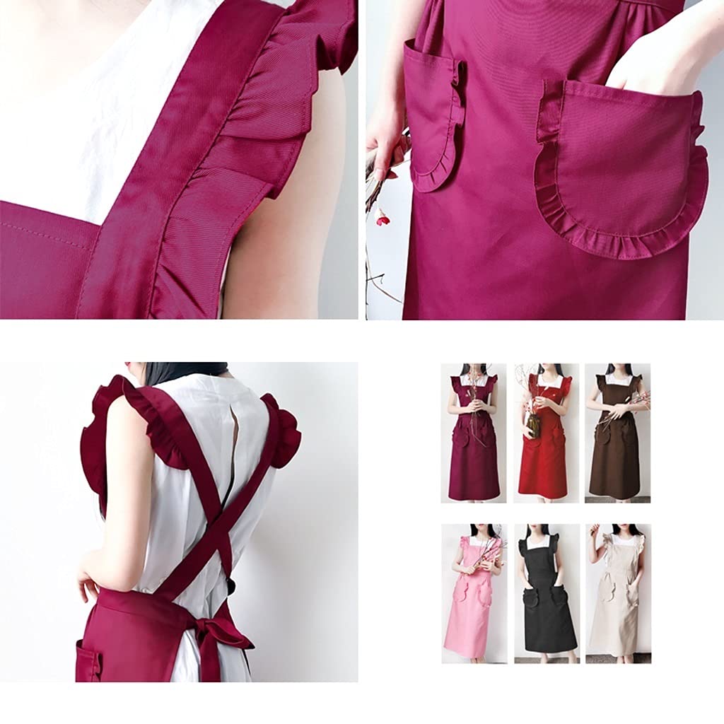 Delantal Delantal Coreano de algodón Cruz Delantales Delantales con Delantal de Bolsillo Tienda de Flores literarias Femenino Outer Use Lindo pequeño Fresco Fácil de Limpiar
