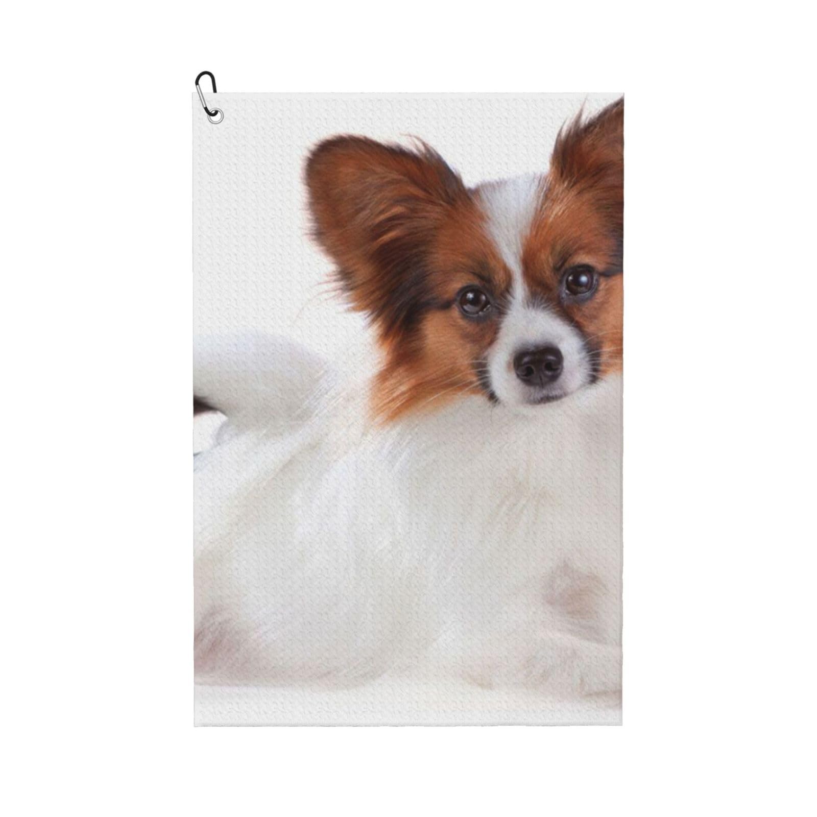 Hnnkloy Fluffy Papillon Dog, 16x24 in Portable Waffle Golf Towels with Carabiner Clip for Golf Bag