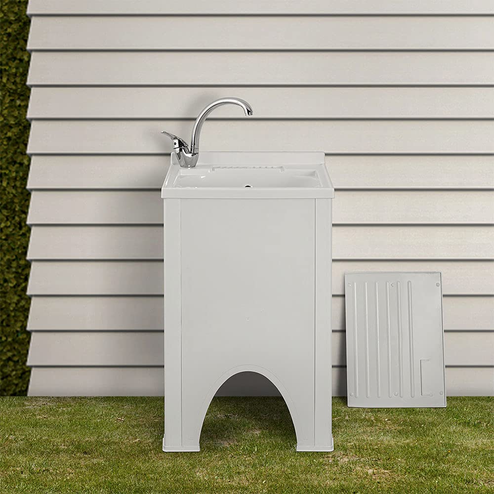 Inbagno Mobile lavatoio da Esterno 50x50 in Resina, Include ASSE lavapanni e Kit di Scarico, in Kit di Montaggio