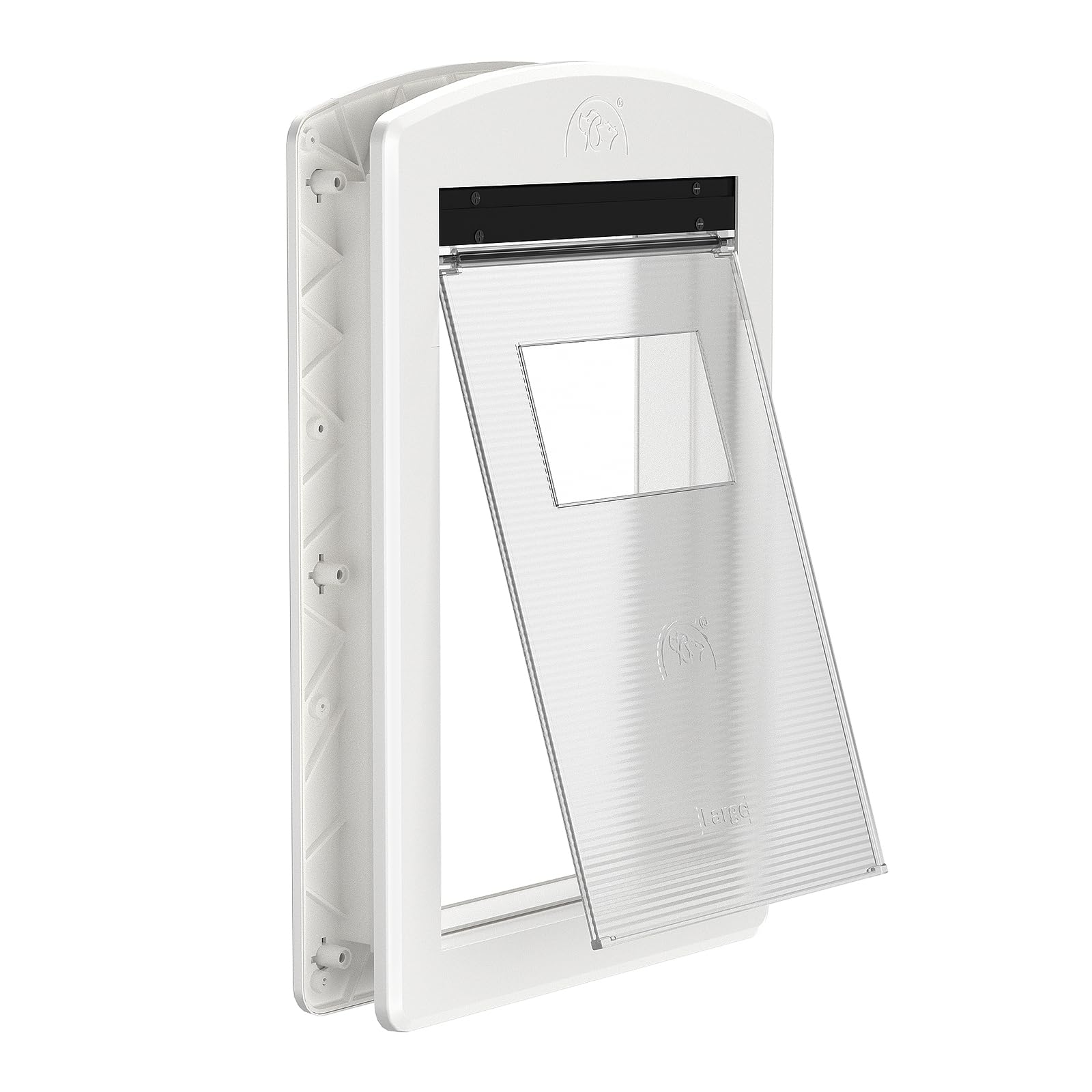 MAVRICFLEX White Frame Large Dog Door, Plastic Dog Door with Sliding Lock Panel and Magnetic Hard Flap, Doggie Door for Dogs Up to 80LBS, Large