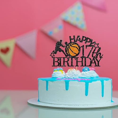 Miniatura 4 de Decoración de baloncesto negro y naranja para pastel de cumpleaños 17, decoración de pastel de fiesta de cumpleaños, decoración de pastel con