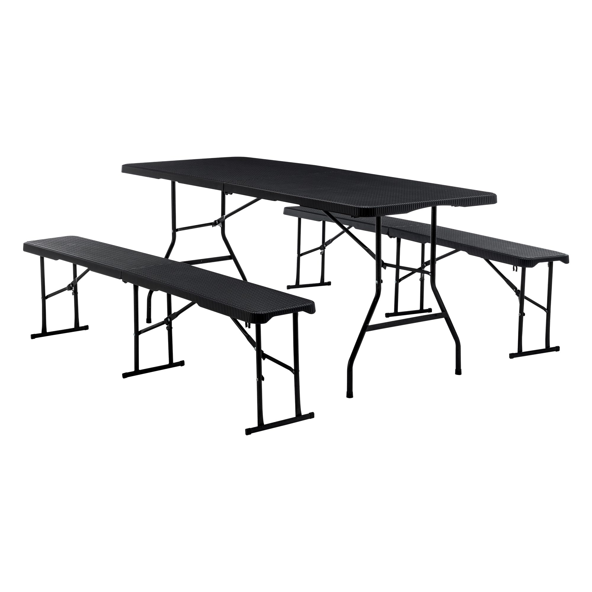 Thanaddo Buffettisch Gartentisch Bierzeltgarnitur Tisch, klappbar 3-teilig Set, 180x74 cm Kunststoff Campingtisch, Rattan-Look für bis zu 8 Personen, robuste wetterfest Biertisch Set, Anthrazit
