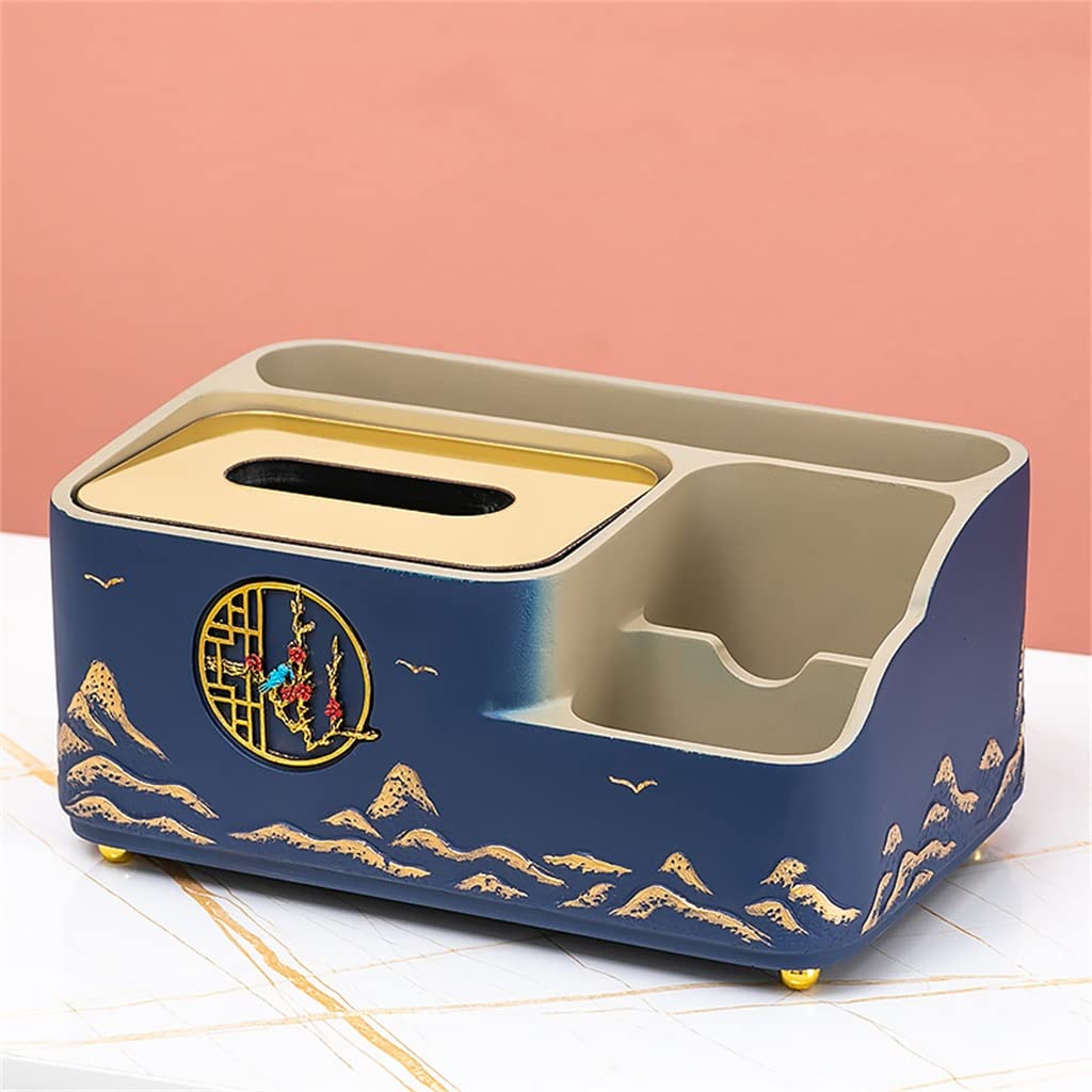 Decorazione della Scatola del Tessuto del Giardino roccioso Cinese Tavolino da Salotto Telecomando Scatola di Carta di immagazzinaggio Design Sense (Color : Blue, Size : 26 * 17 * 12cm)