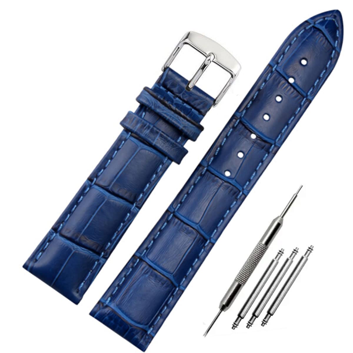 FOUUA Correa de reloj Correa de cuero genuino Correa de reloj Correa de pulsera de repuesto en relieve de cocodrilo Oro Plata 12 13 14 15 16 17 18 19 20 21 22 24 mm