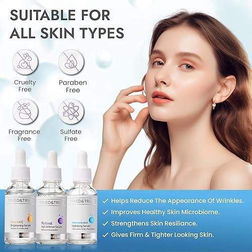 Miniatura 3 de The Ageless Beauty Kit - Suero de retinol, suero de vitamina C y suero de ácido hialurónico, iluminador de la piel, antienvejecimiento, kit de