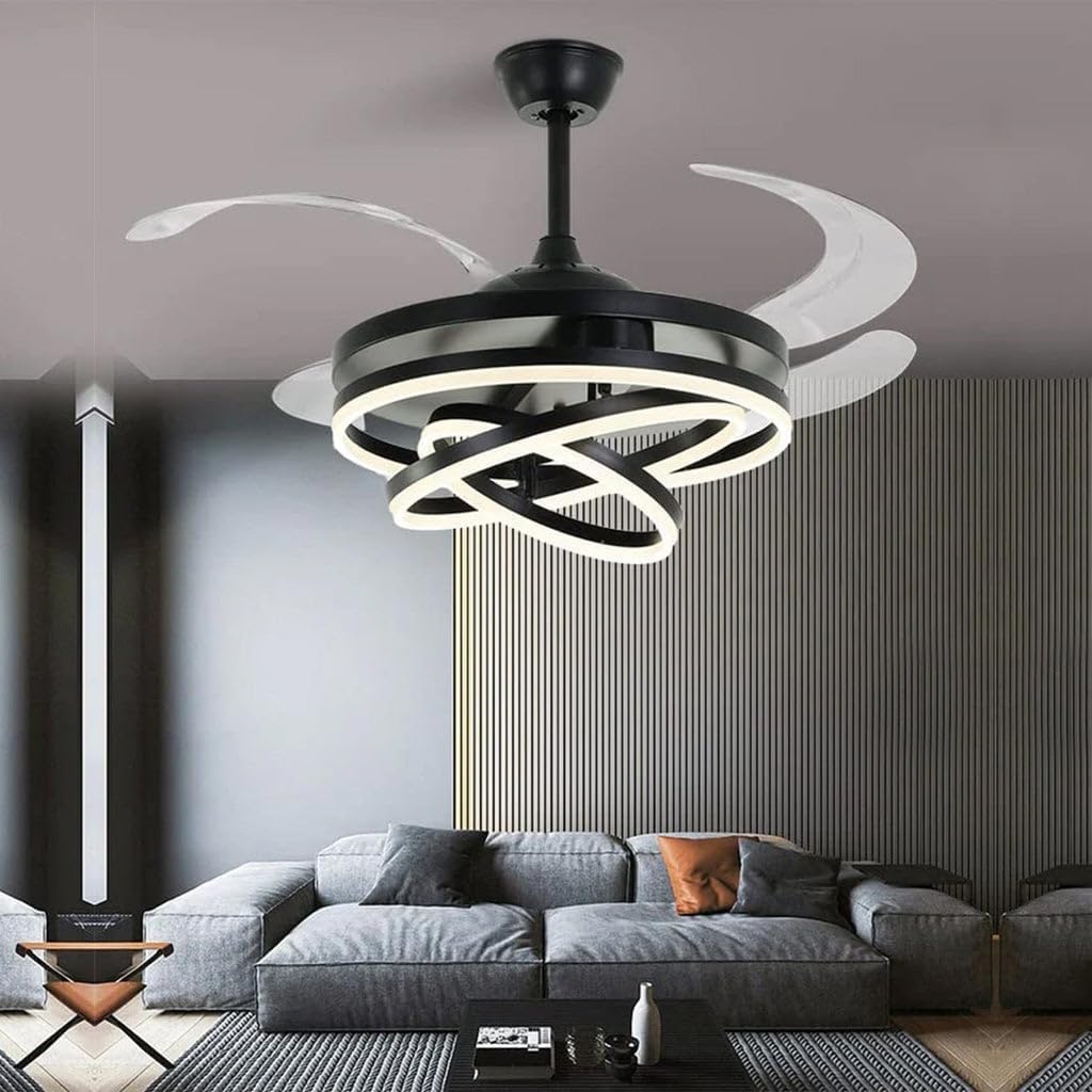 HDC Invisible Black Rings Ceiling Fan Chandelier - Retractable ABS Blades Fandelier with Remote Control - Modern LED Ceiling Fan with Light for Living Room & Bedroom - Luxury Lighting-image-28